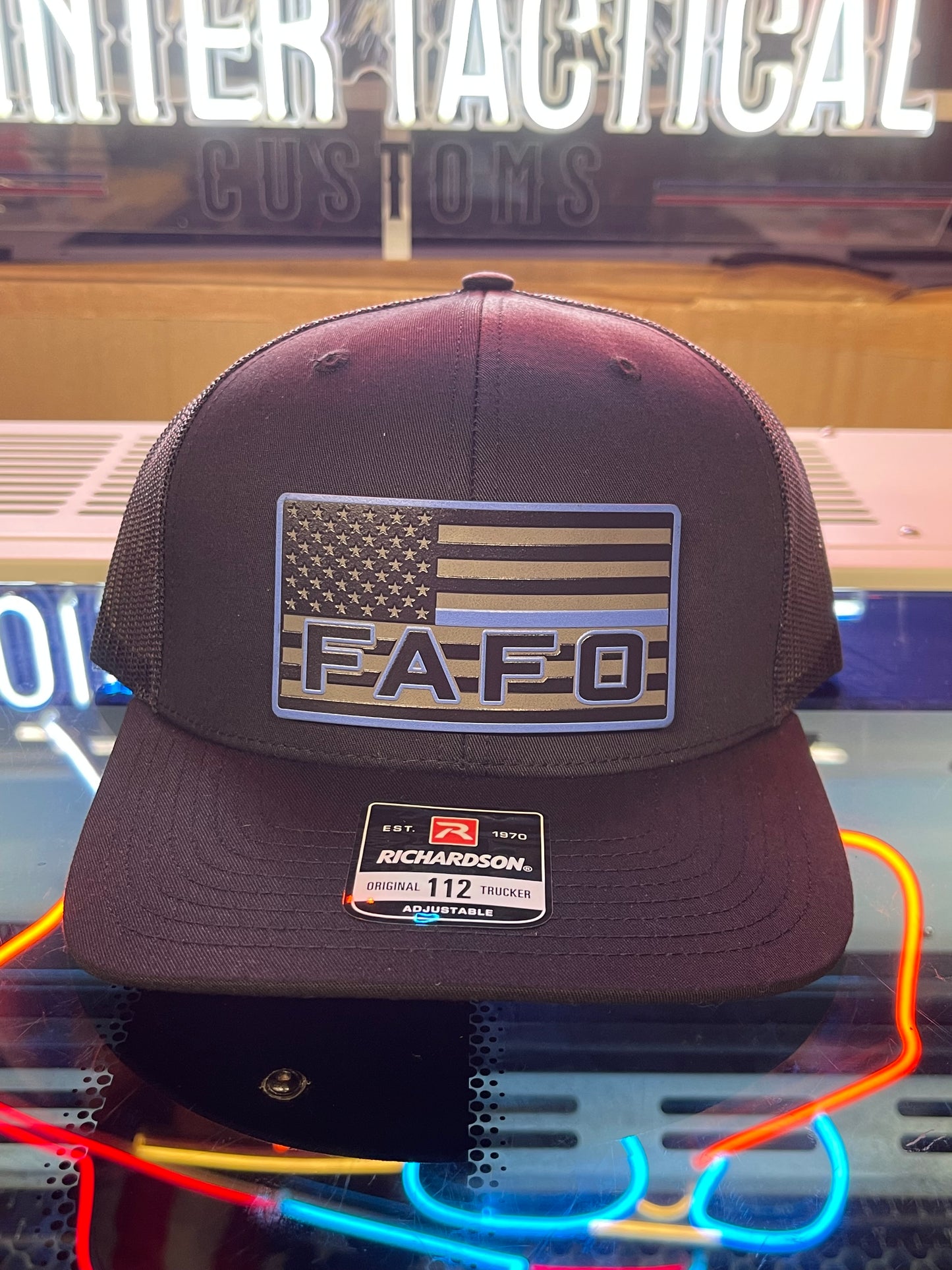 FAFO Blacked Out Thin Blue Line Hat- Richardson 112