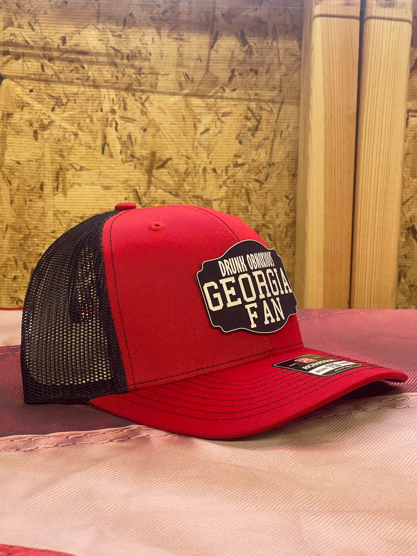 Drunk Obnoxious Georgia Fan Red & Black Hat – Black Out Patch Edition
