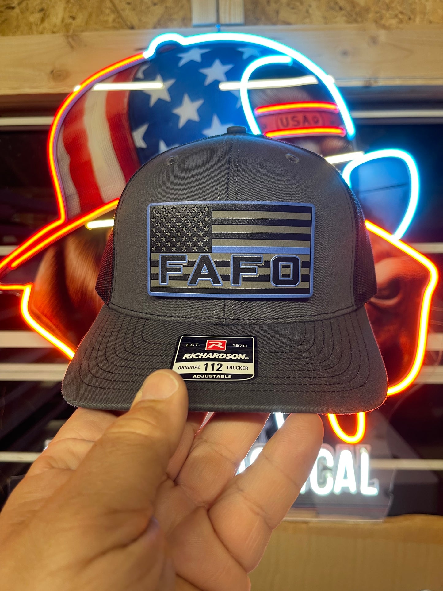 FAFO Blacked Out Thin Blue Line Hat- Richardson 112