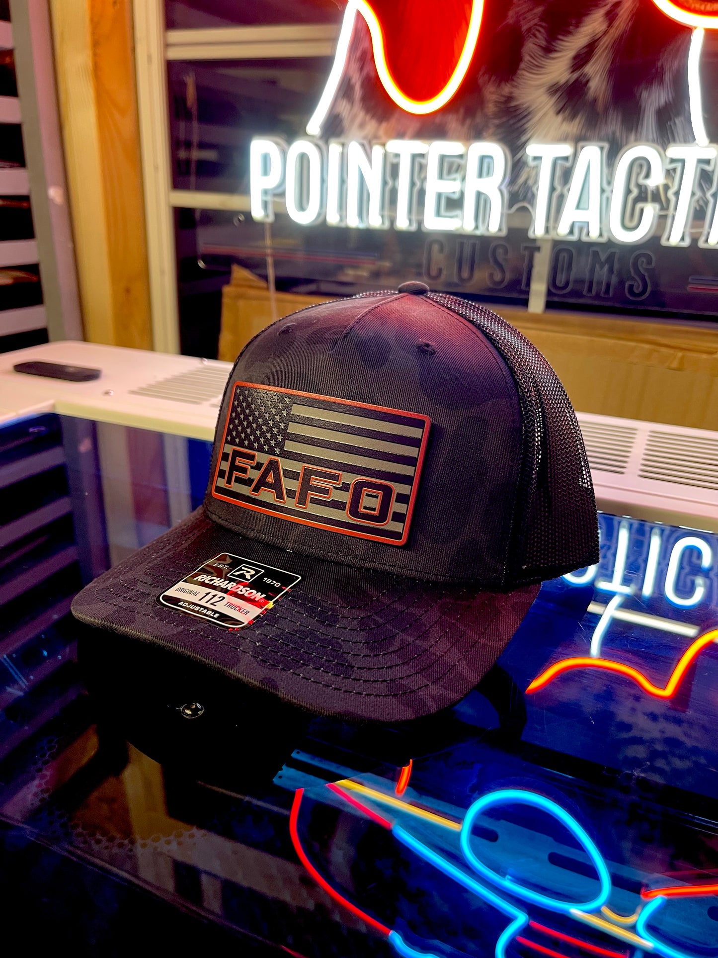 FAFO American Flag Multicam Black Richardson 112 Trucker Hat