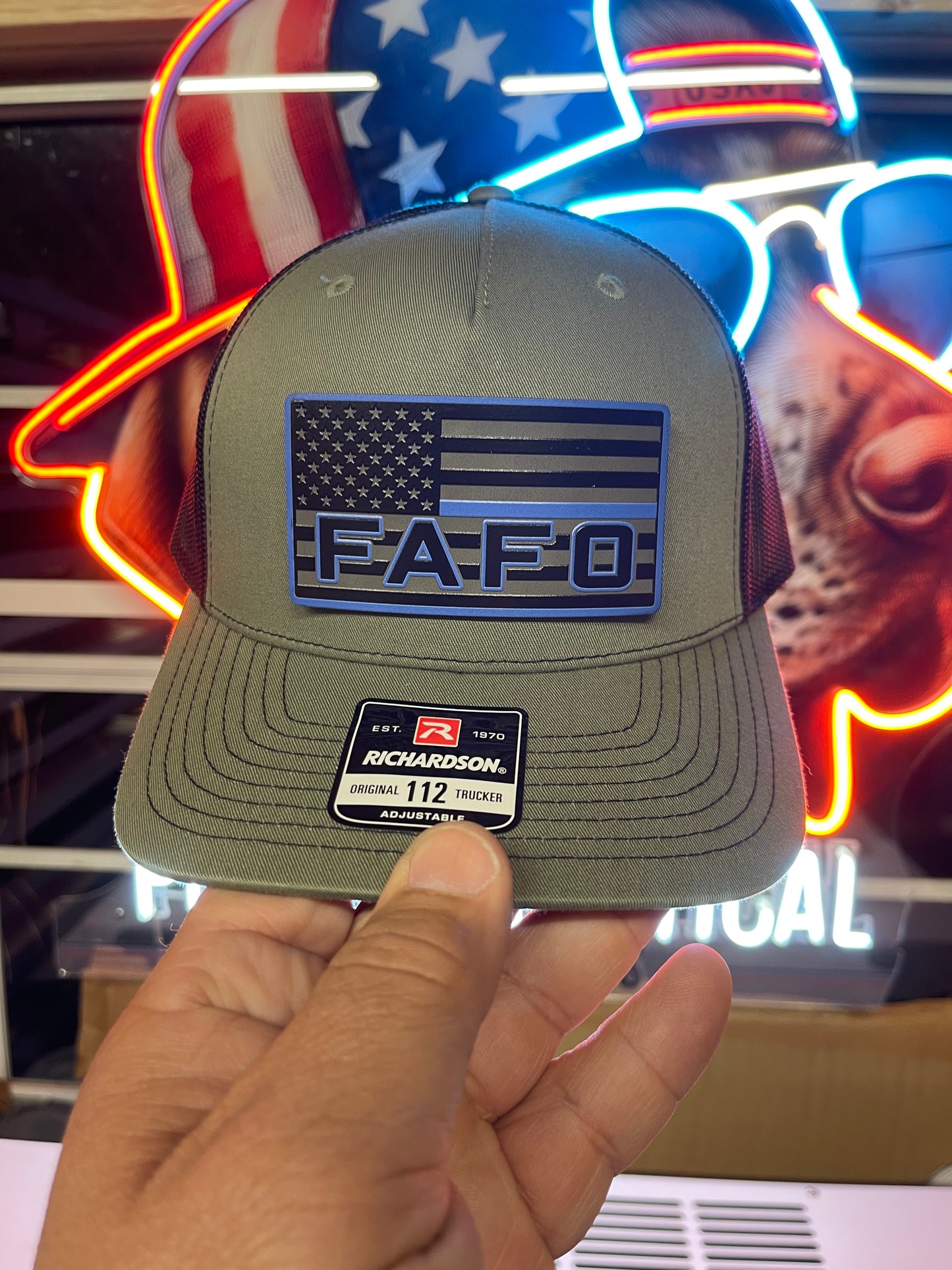 FAFO Blacked Out Thin Blue Line Hat- Richardson 112