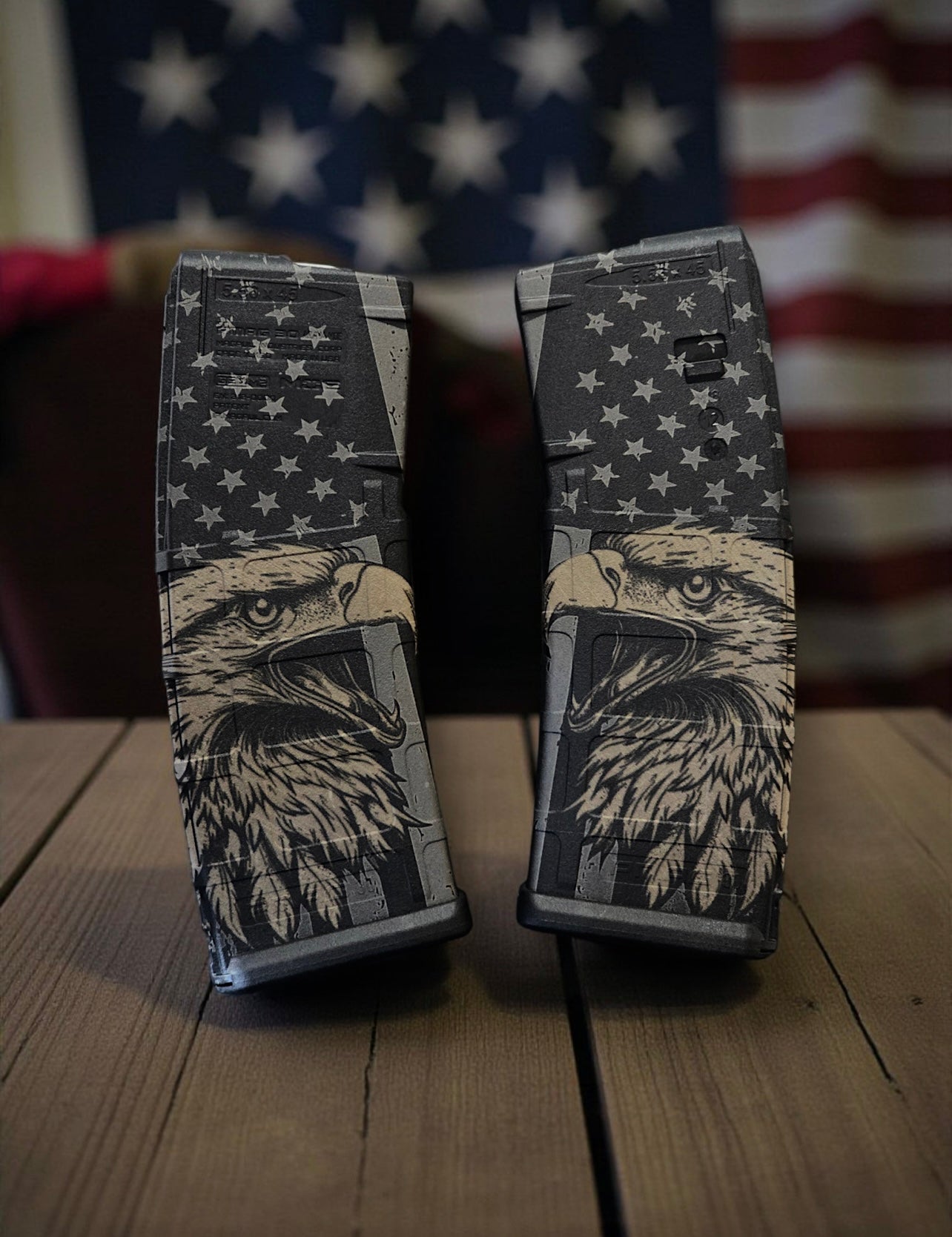 Laser-engraved American Eagle AR mag featuring the U.S. flag design. Durable, detailed, and proudly made in the USA. Built for patriots. 🇺🇸