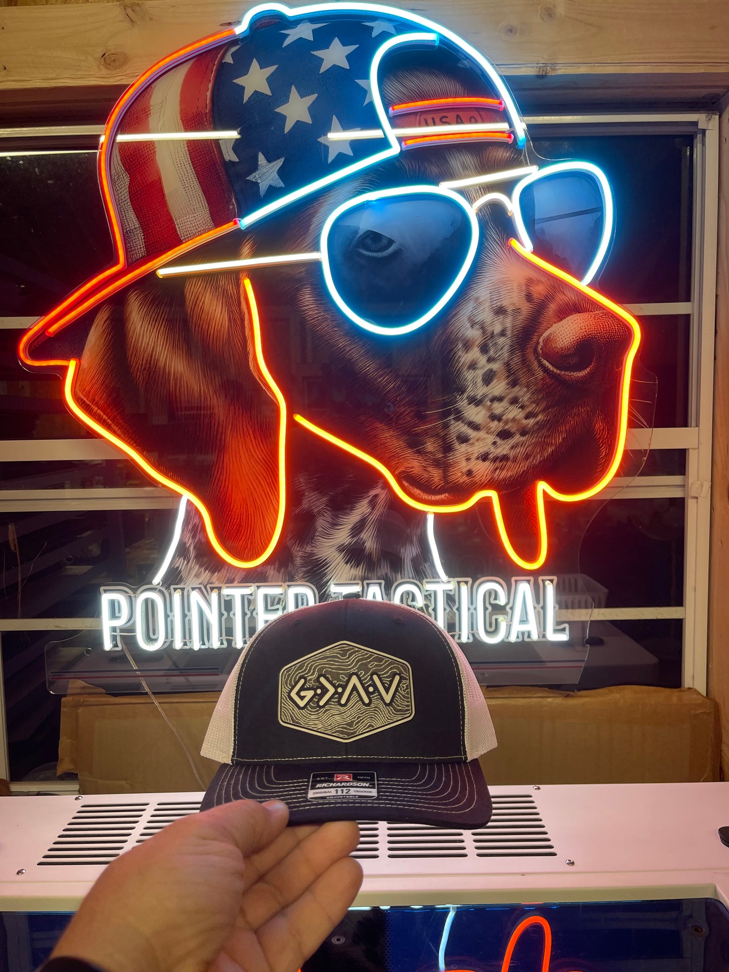 God is Greater Than the Highs and Lows Hex Topographic Patch Hat Black & White Richardson 112 Trucker Pointer Tactical Customs