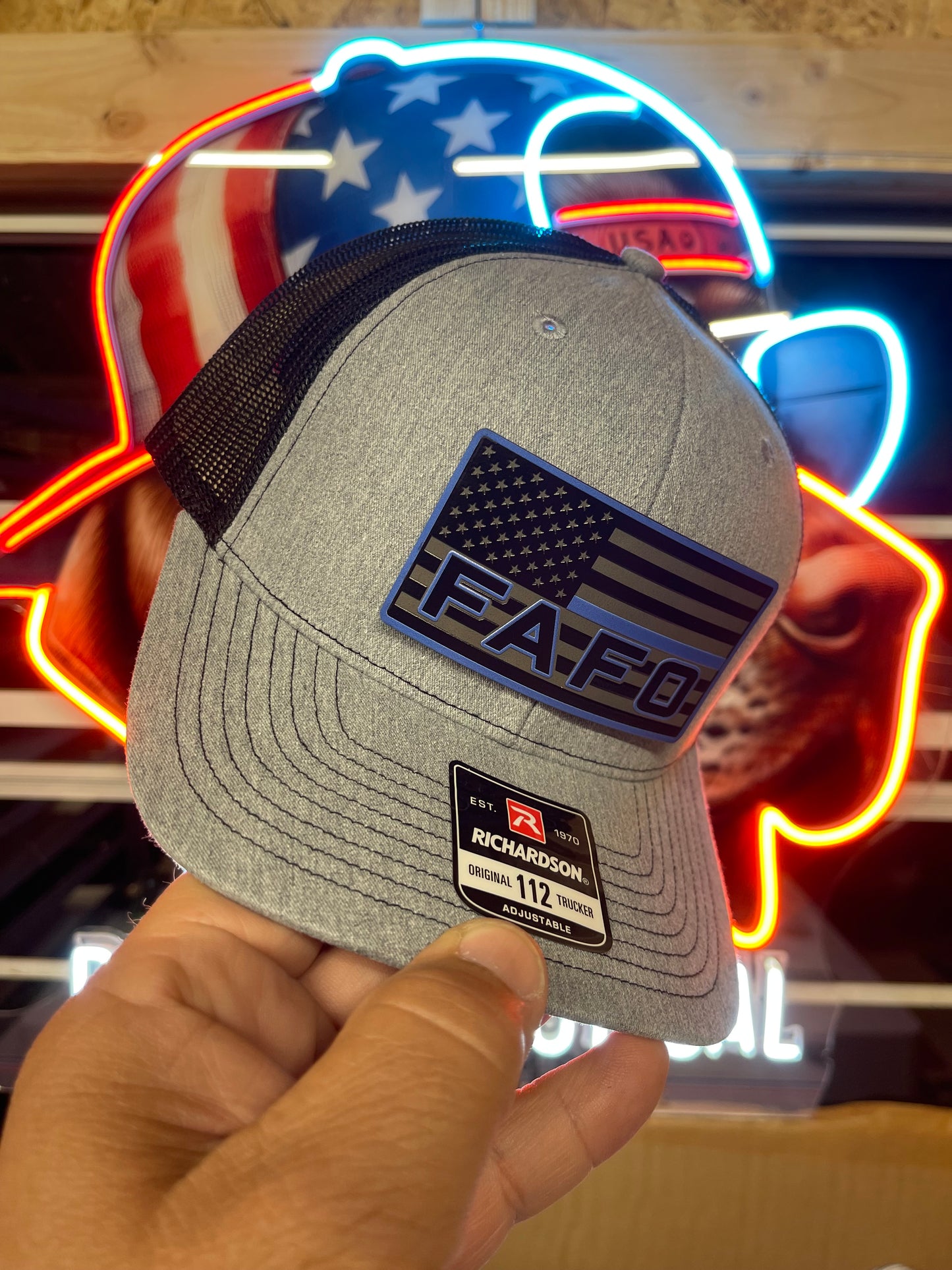 FAFO Blacked Out Thin Blue Line Hat- Richardson 112