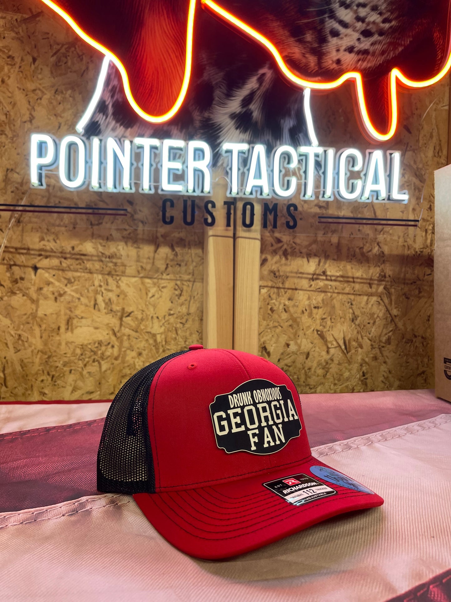 Drunk Obnoxious Georgia Fan Red & Black Hat – Black Out Patch Edition