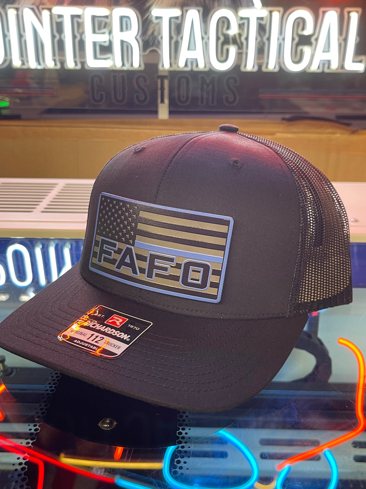 FAFO Blacked Out Thin Blue Line Hat- Richardson 112