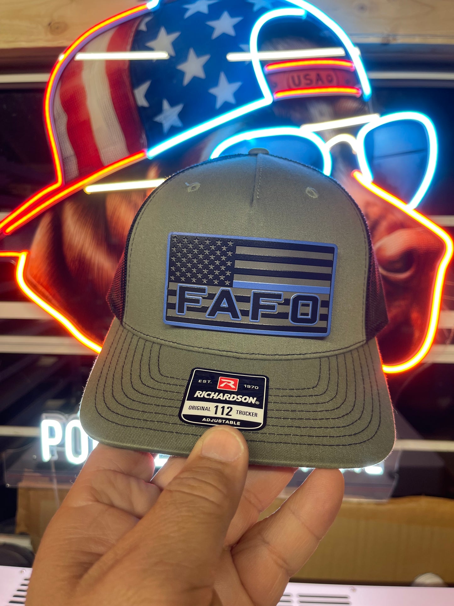 FAFO Blacked Out Thin Blue Line Hat- Richardson 112