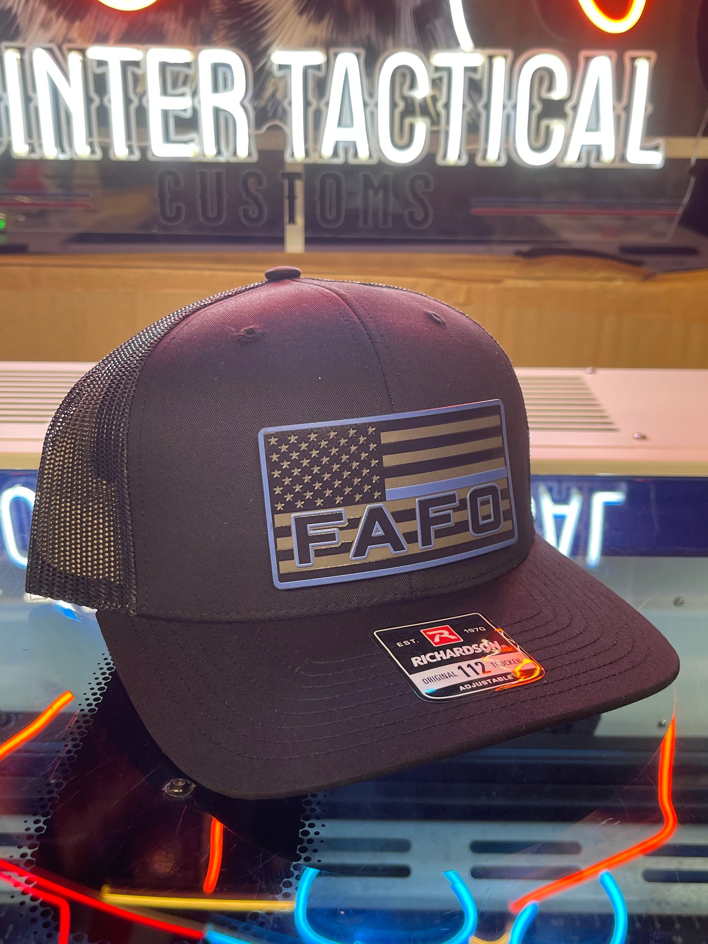 FAFO Blacked Out Thin Blue Line Hat- Richardson 112