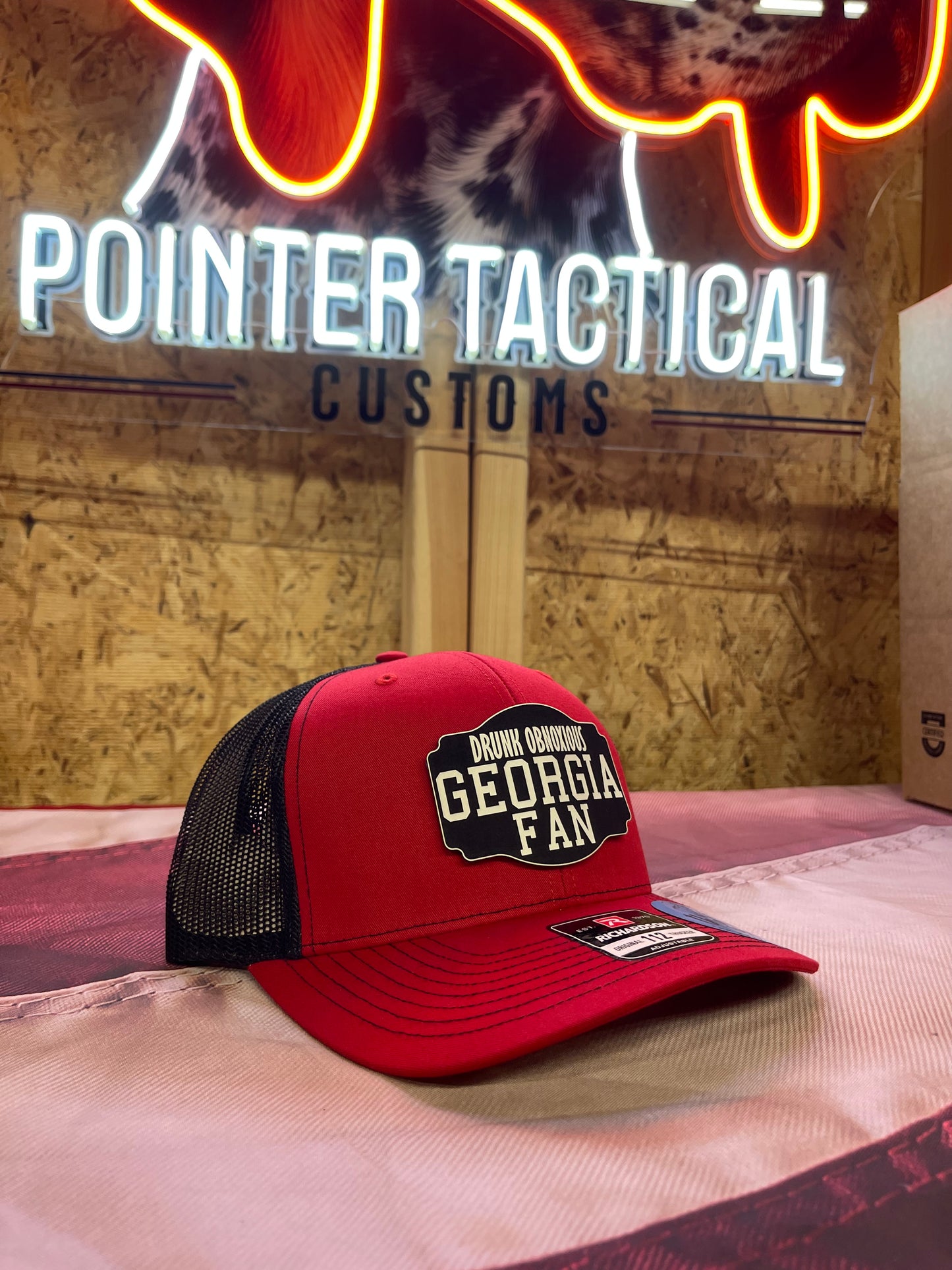 Drunk Obnoxious Georgia Fan Red & Black Hat – Black Out Patch Edition