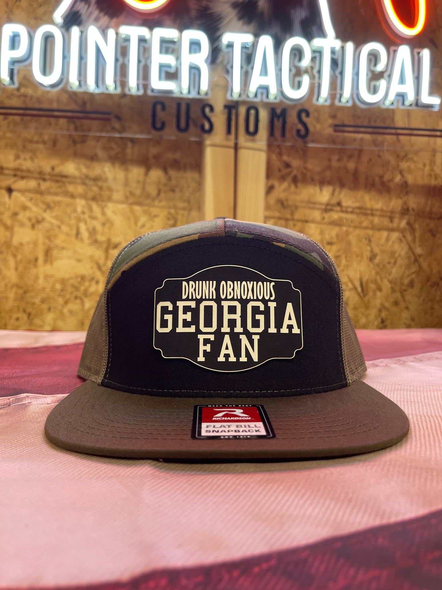 Drunk Obnoxious Georgia 169 7 pane Camo Hat – Black Out Patch Edition