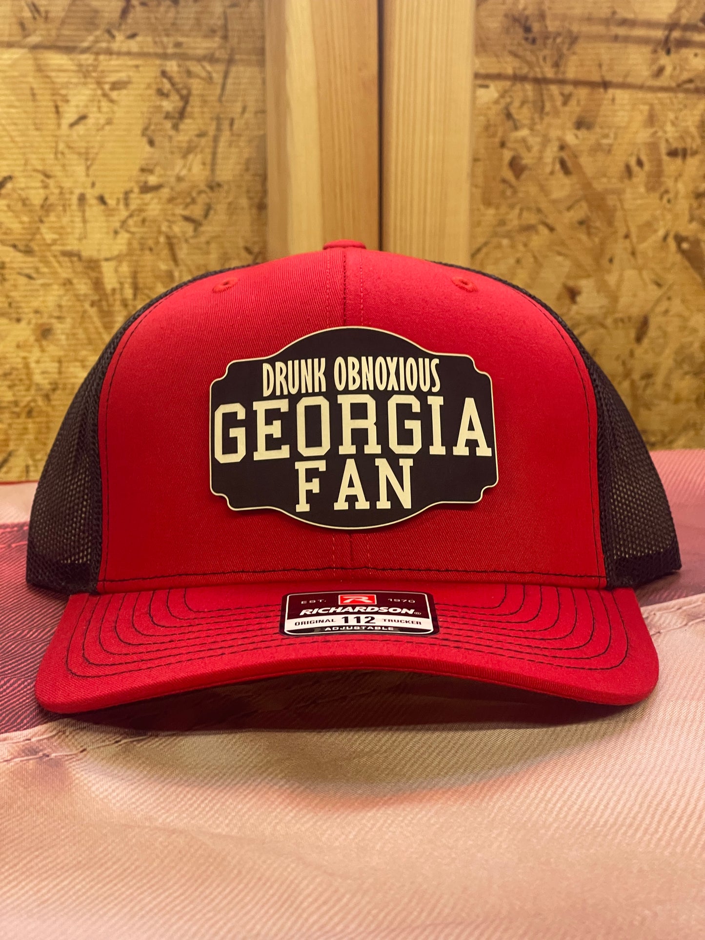 Drunk Obnoxious Georgia Fan Red & Black Hat – Black Out Patch Edition