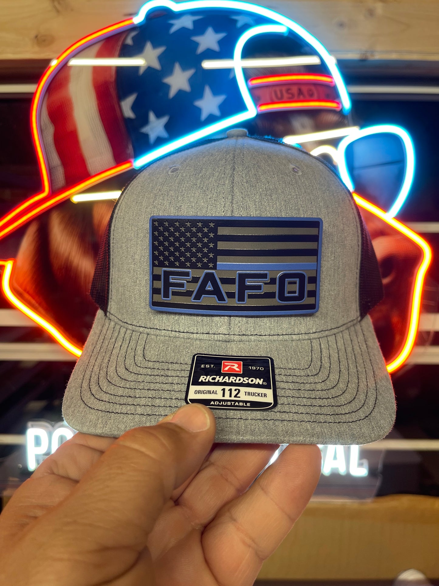 FAFO Blacked Out Thin Blue Line Hat- Richardson 112