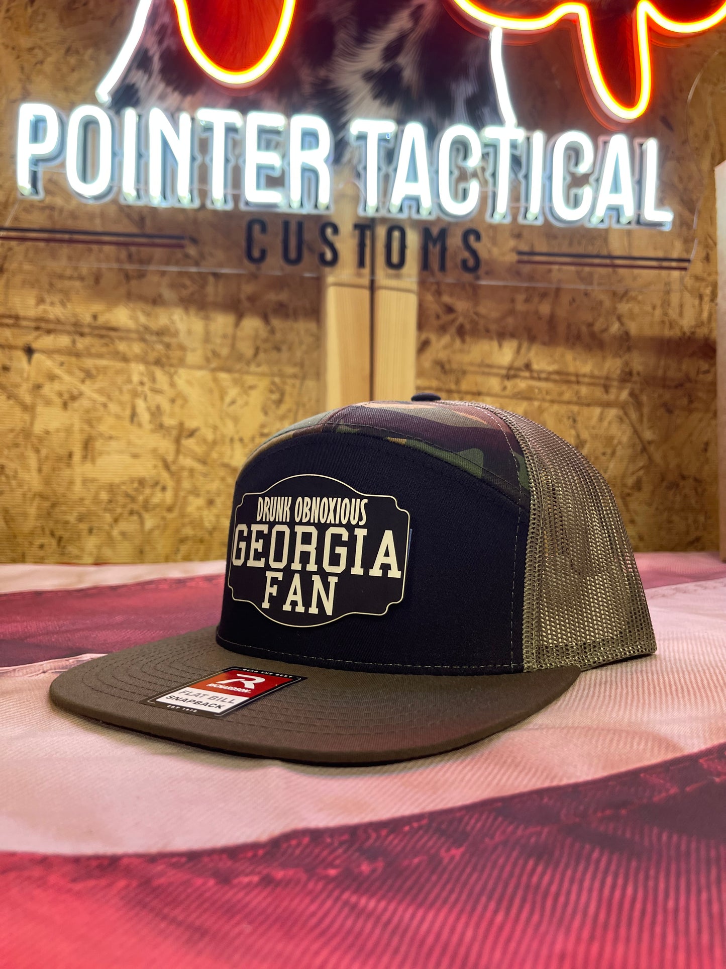 Drunk Obnoxious Georgia 169 7 pane Camo Hat – Black Out Patch Edition