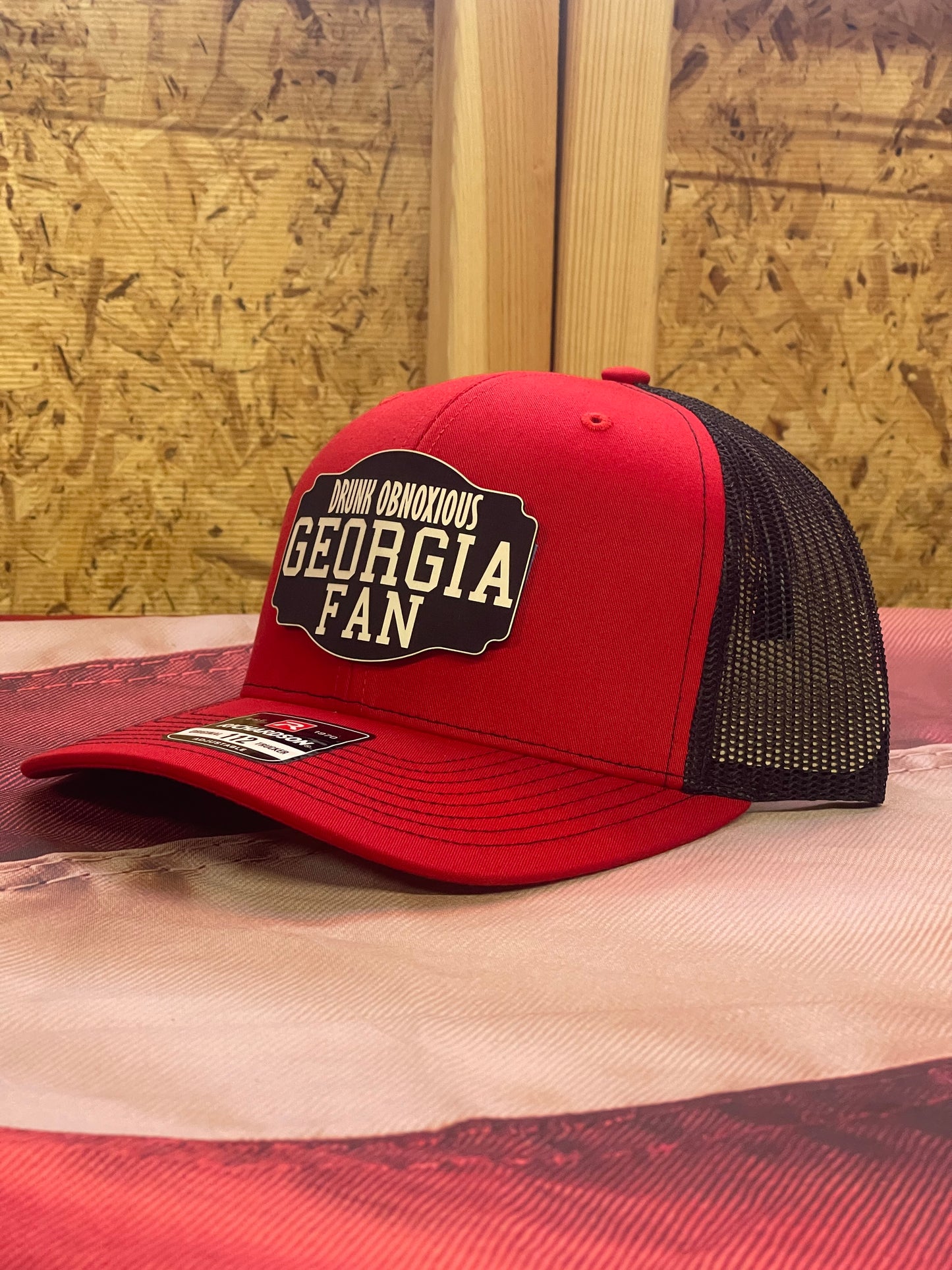 Drunk Obnoxious Georgia Fan Red & Black Hat – Black Out Patch Edition