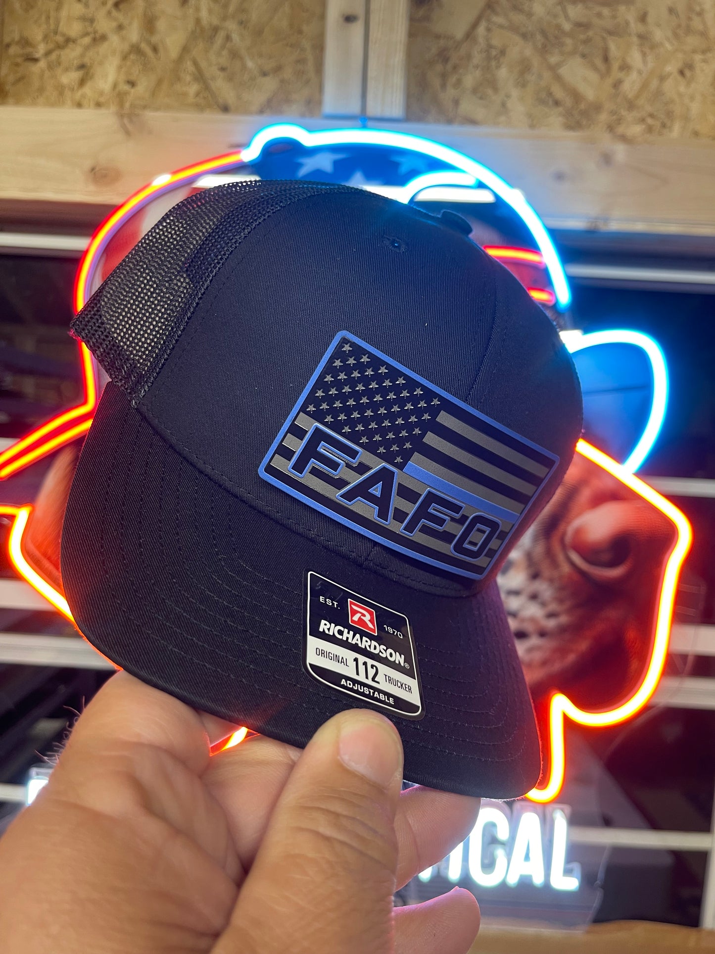 FAFO Blacked Out Thin Blue Line Hat- Richardson 112