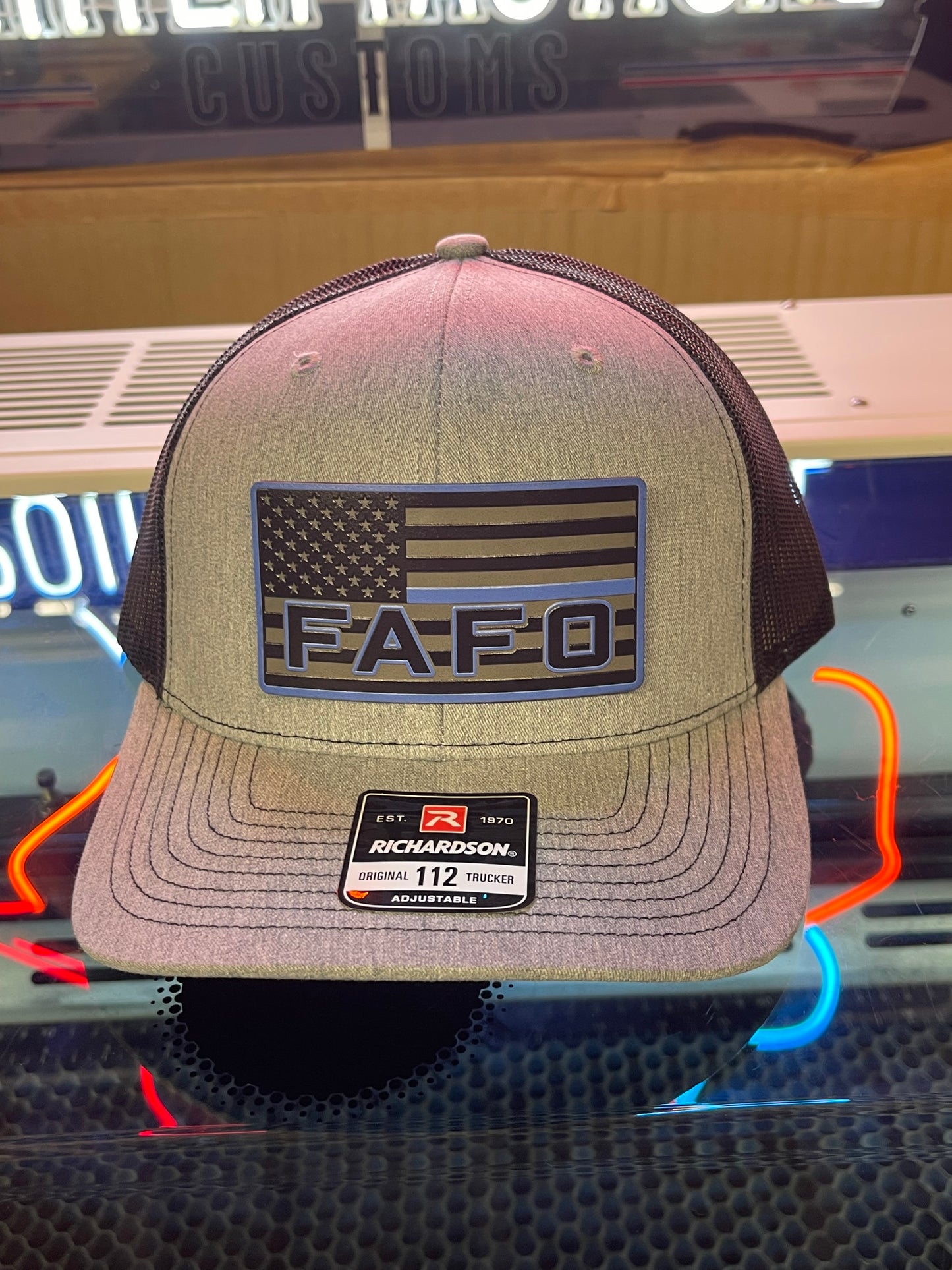 FAFO Blacked Out Thin Blue Line Hat- Richardson 112