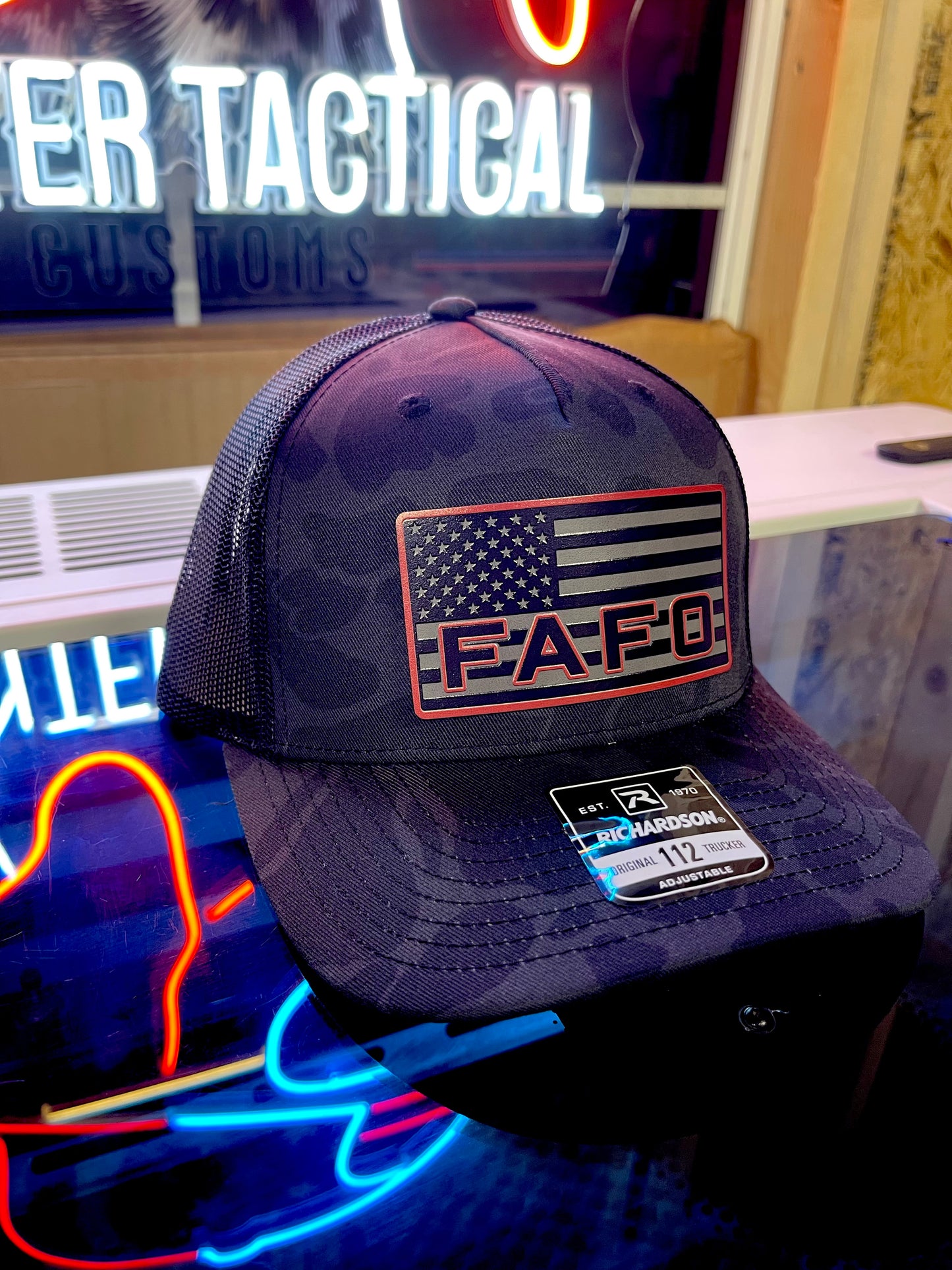 FAFO American Flag Multicam Black Richardson 112 Trucker Hat