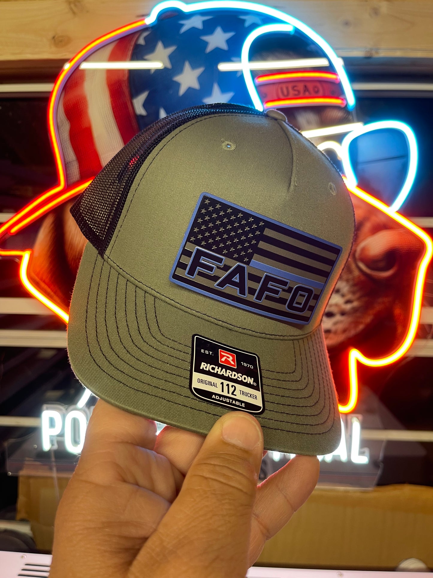 FAFO Blacked Out Thin Blue Line Hat- Richardson 112