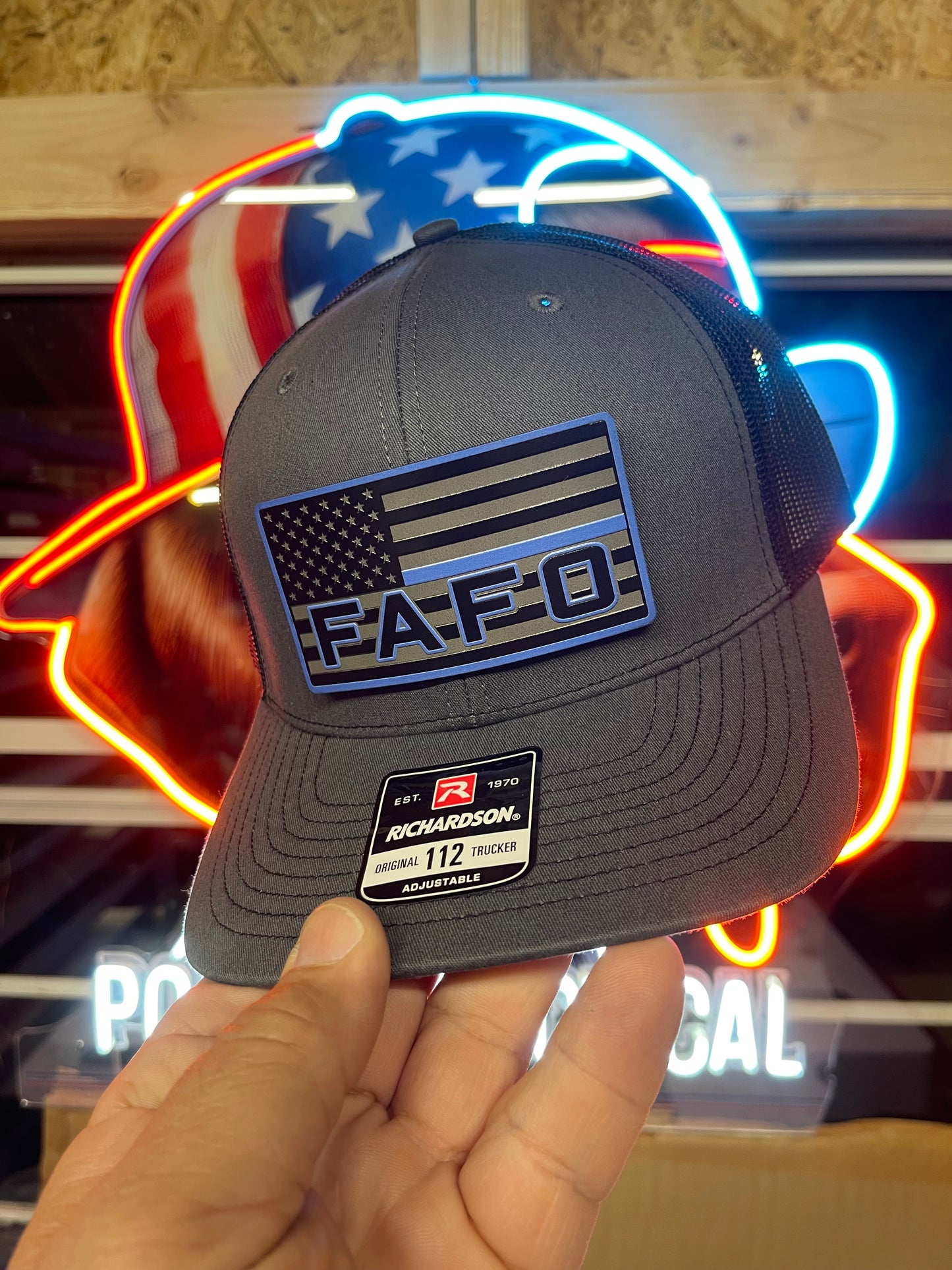 FAFO Blacked Out Thin Blue Line Hat- Richardson 112