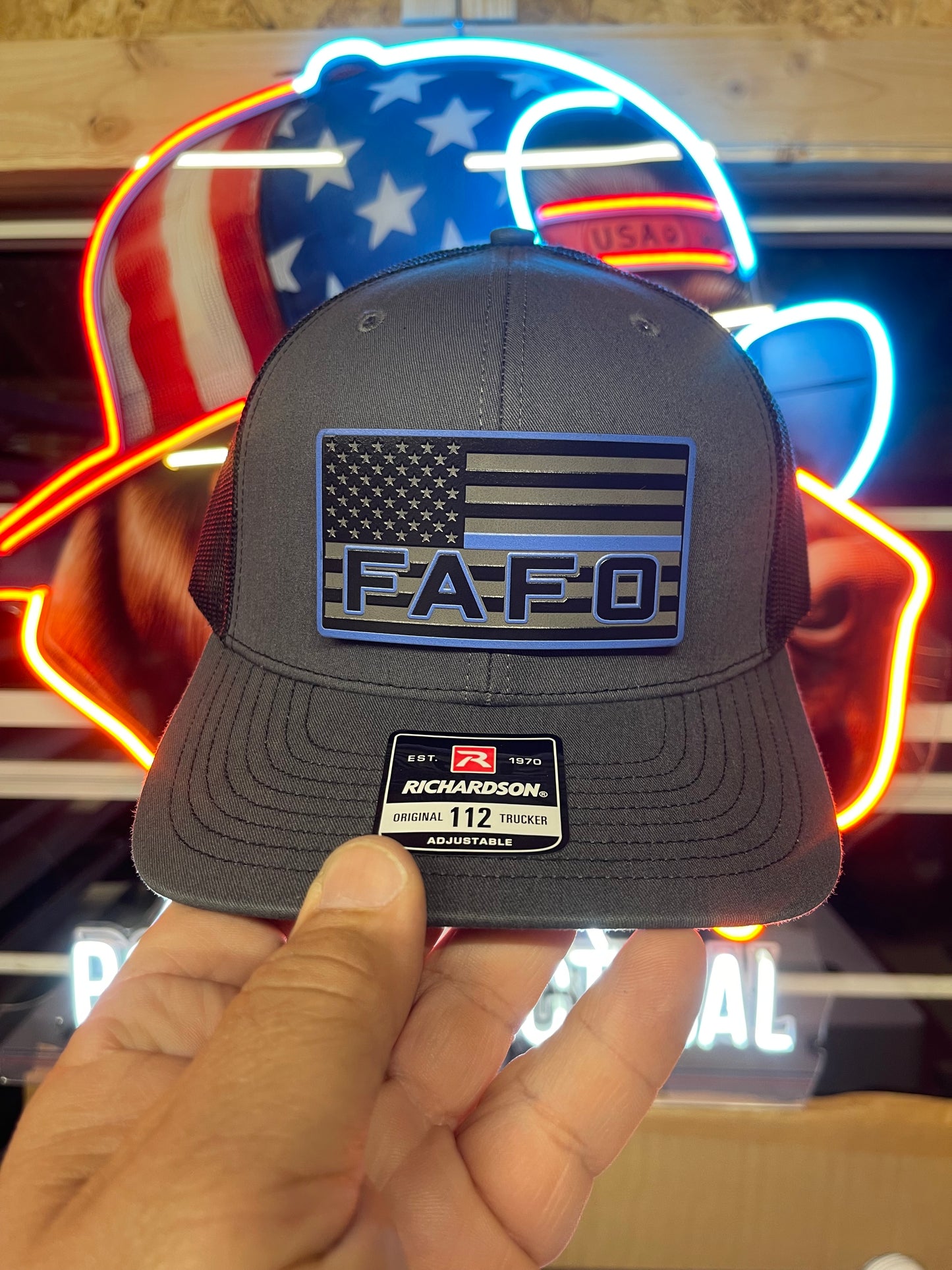 FAFO Blacked Out Thin Blue Line Hat- Richardson 112