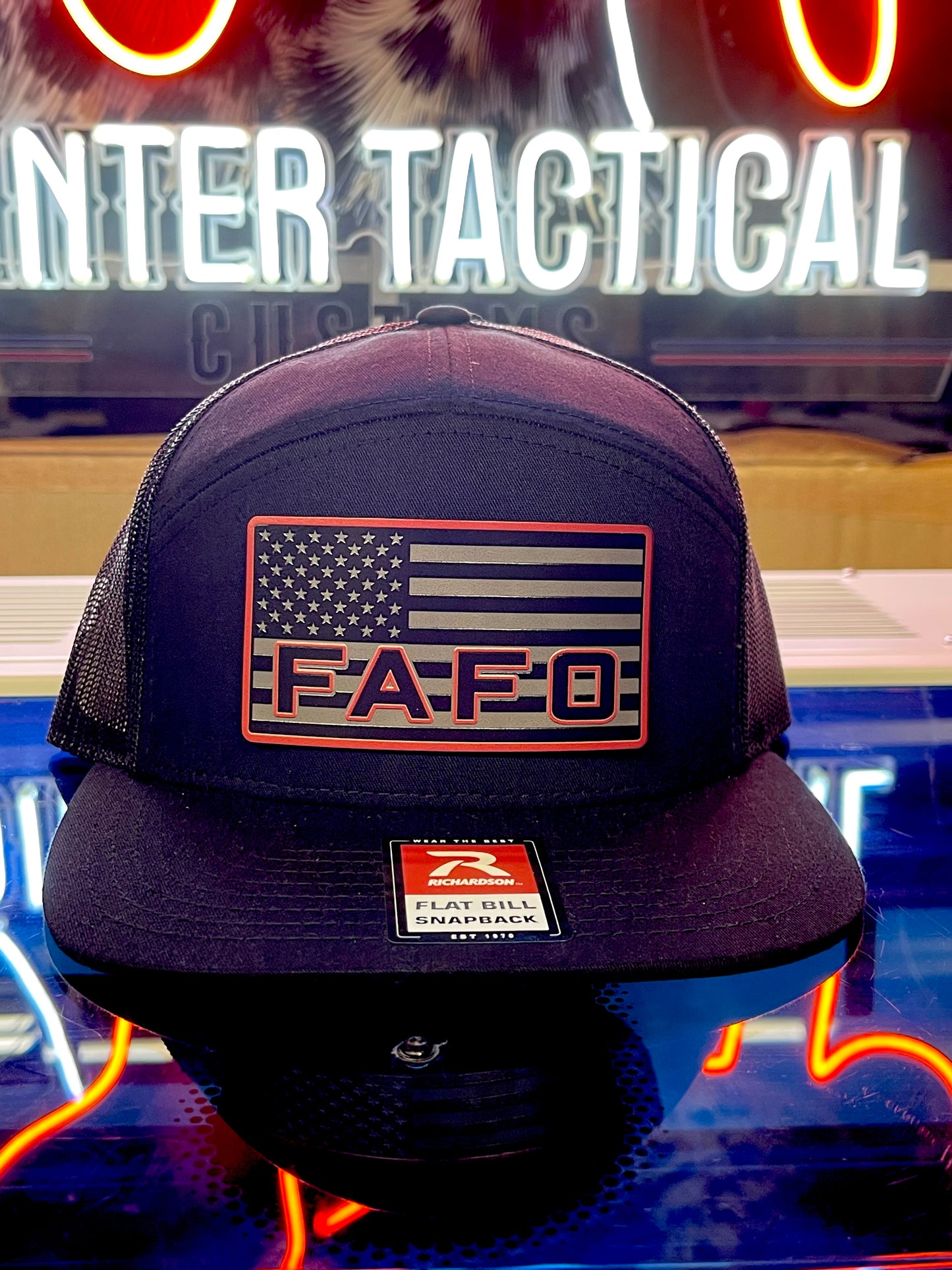 Shop the FAFO Richardson 112 Trucker Hat 🧢 | Tactical camo snapback with American Flag patch | Rugged, patriotic, and built for bold Americans.