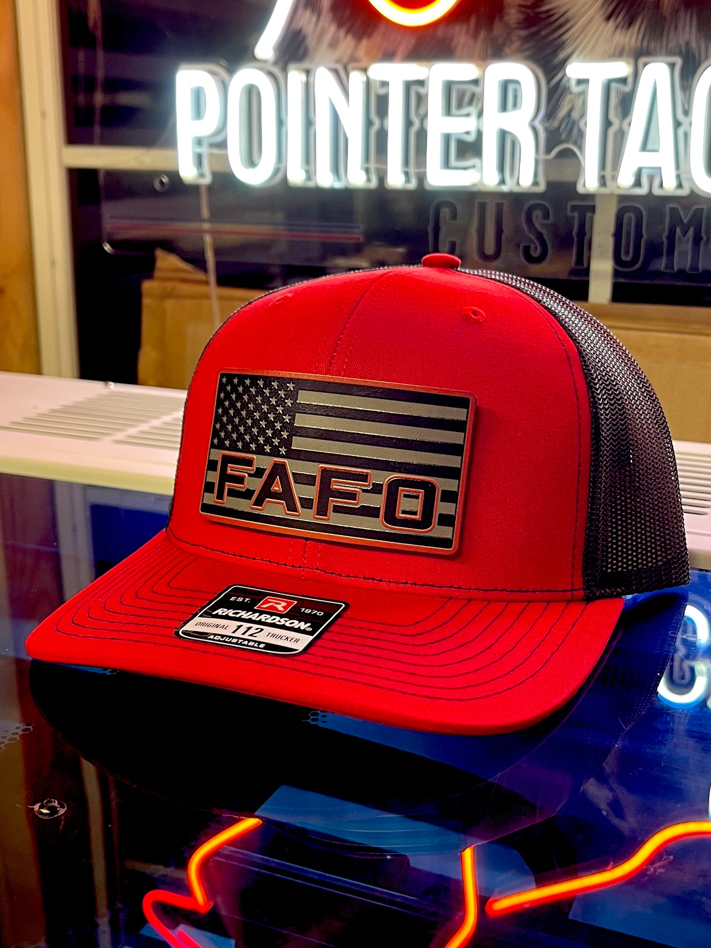 FAFO Hat – American Flag Patch Red Richardson 112 Trucker | Patriotic Snapback Cap