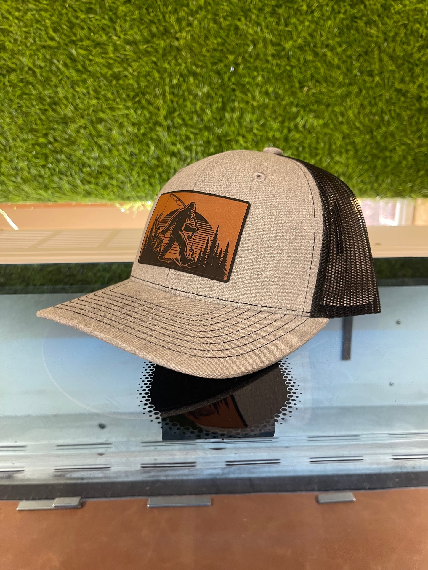 Bigfoot Gone Fishin’ – Outdoorsman Edition Leather Patch Hat