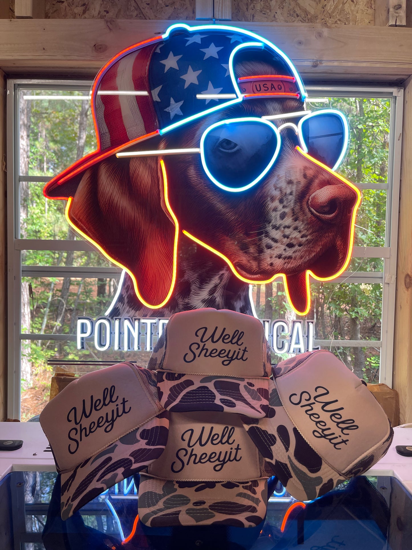 “Well Sheeyit” Camo Trucker Hat – Funny Southern Slang Hat for Men & Women | Pointer Tactical Customs