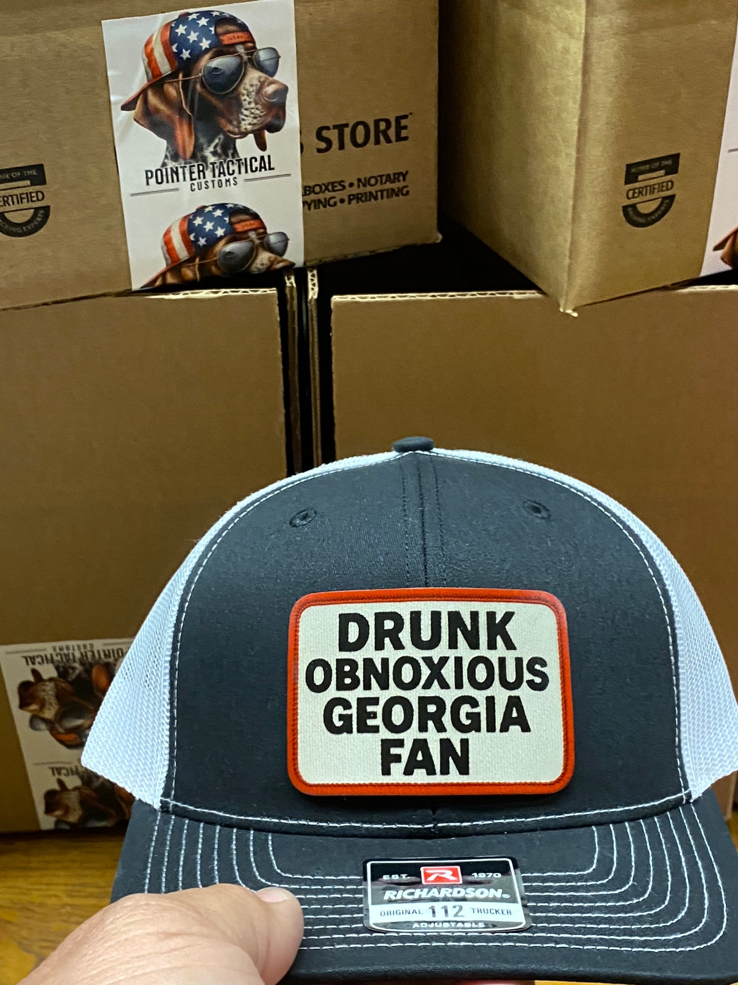 Drunk Obnoxious Fan FULL COLOR on Black Richardson 112