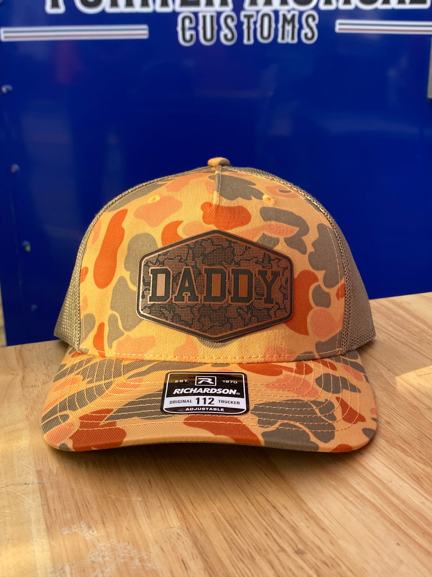 DADDY Leather Patch Hat – Richardson 112 | Retro Camo Trucker Cap | Pointer Tactical Customs