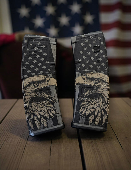 Laser-engraved American Eagle AR mag featuring the U.S. flag design. Durable, detailed, and proudly made in the USA. Built for patriots. 🇺🇸