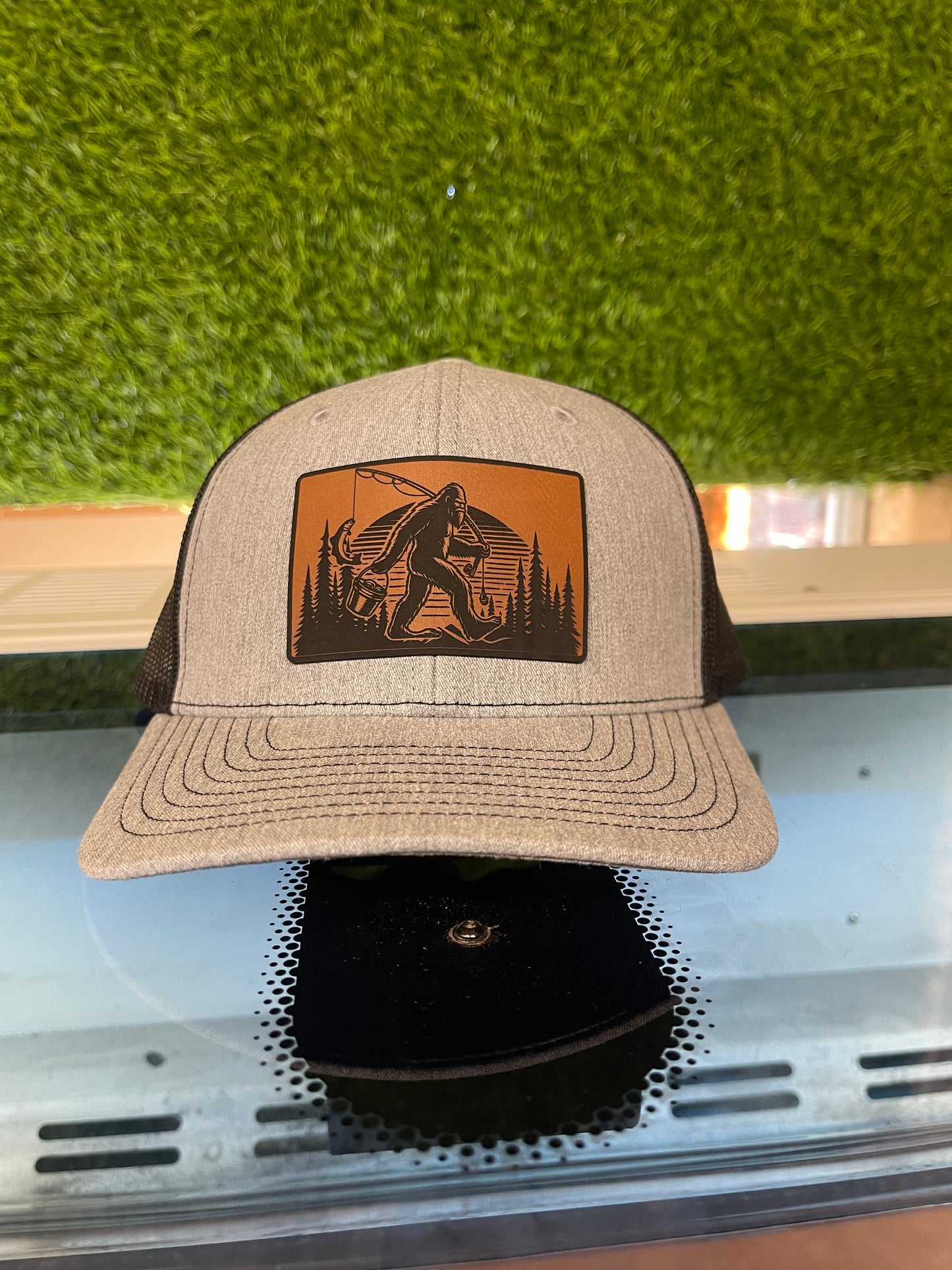 Bigfoot Gone Fishin’ – Outdoorsman Edition Leather Patch Hat
