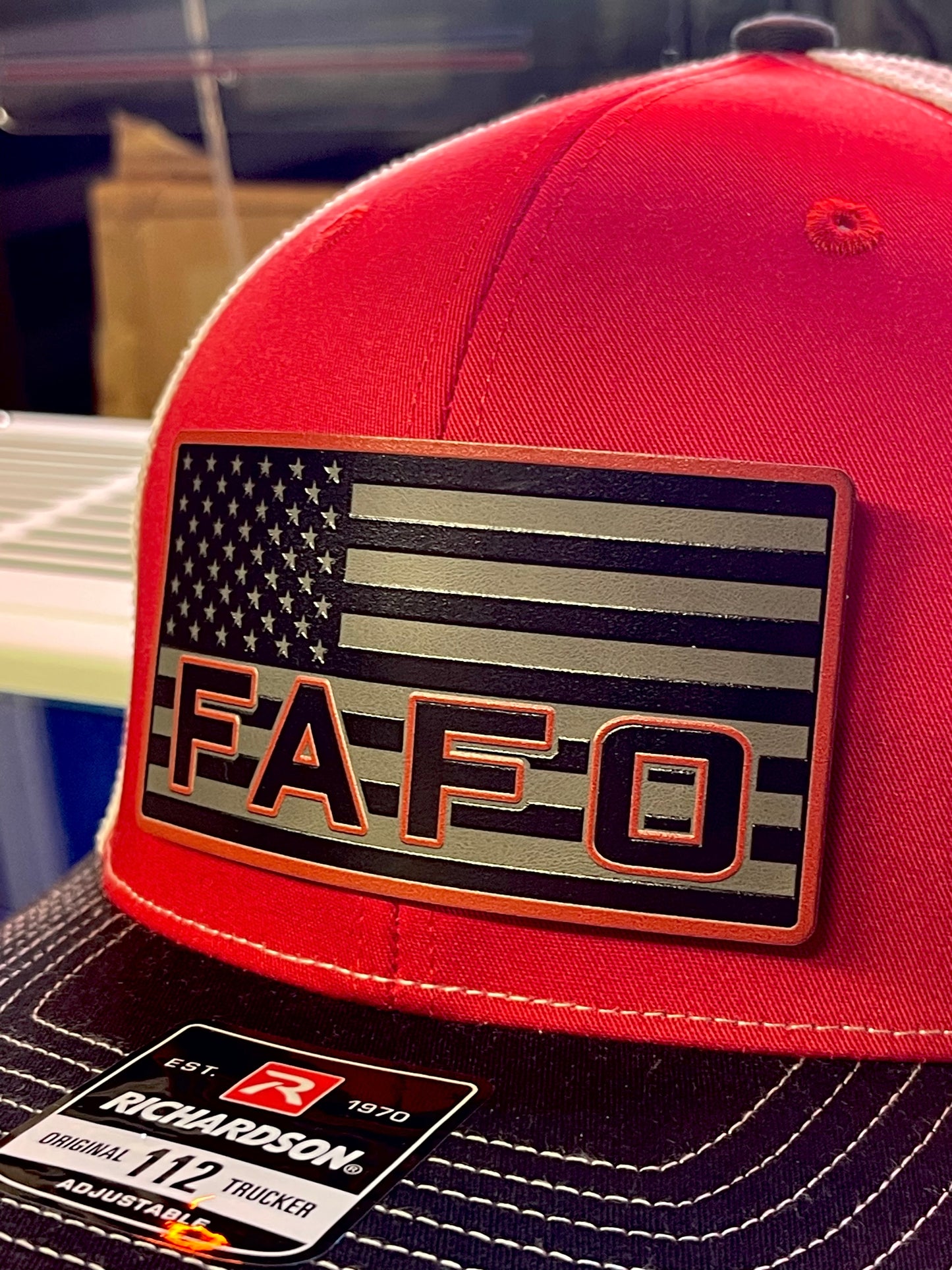 Shop the FAFO Richardson 112 Trucker Hat 🧢 | Tactical camo snapback with American Flag patch | Rugged, patriotic, and built for bold Americans.