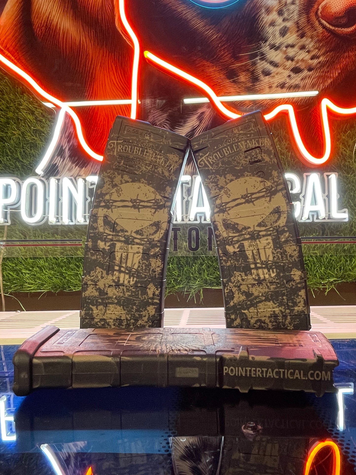 Custom Laser-Engraved “Troublemaker” AR Mag – Distressed Skull & Barbed Wire Edition | Pointer Tactical Customs