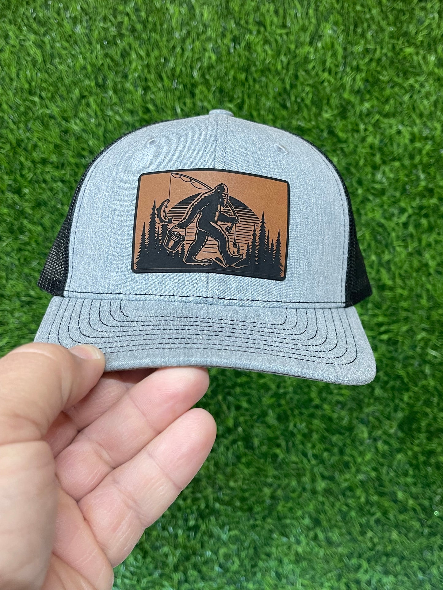 Bigfoot Gone Fishin’ – Outdoorsman Edition Leather Patch Hat