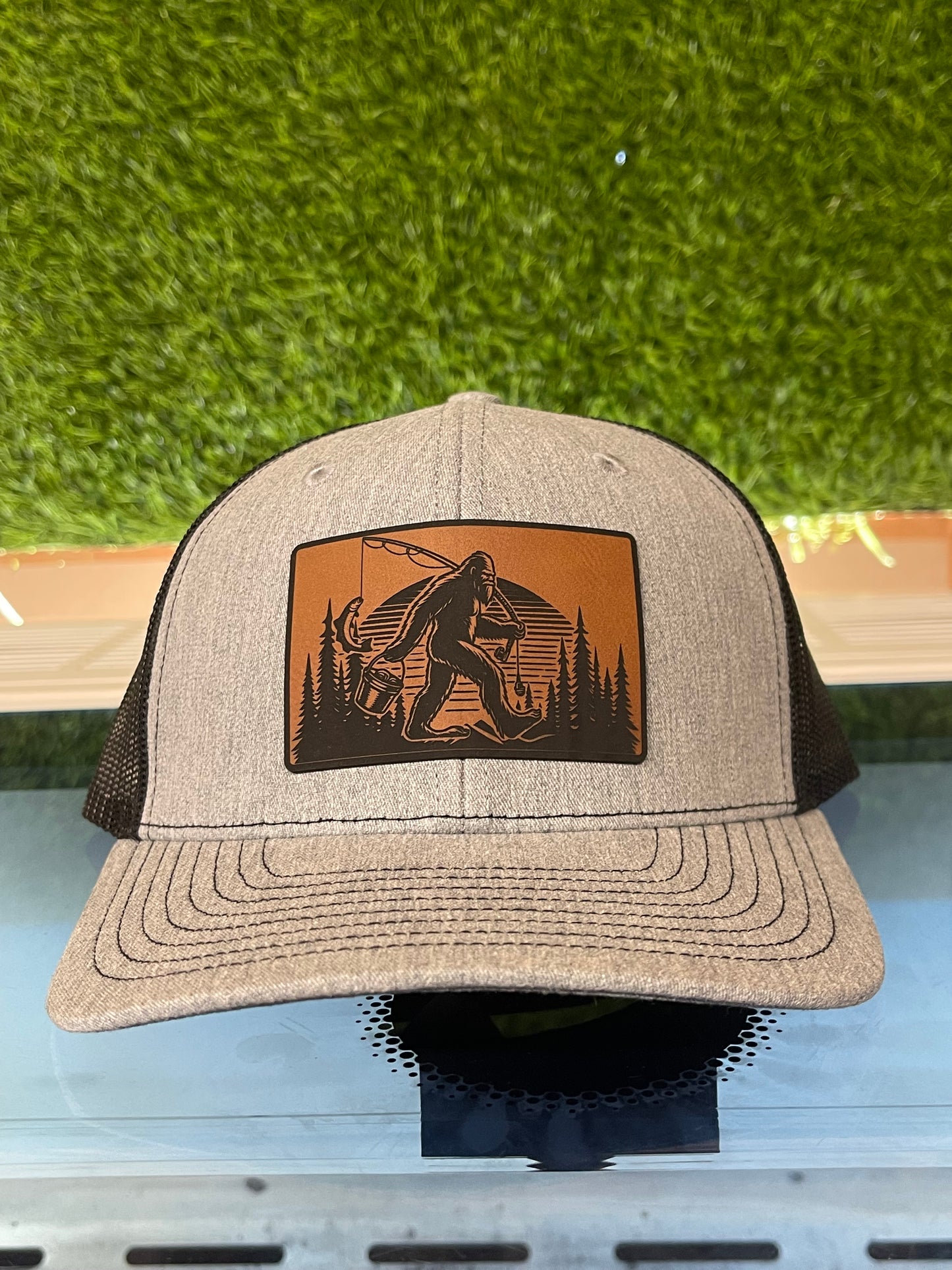 Bigfoot Gone Fishin’ – Outdoorsman Edition Leather Patch Hat