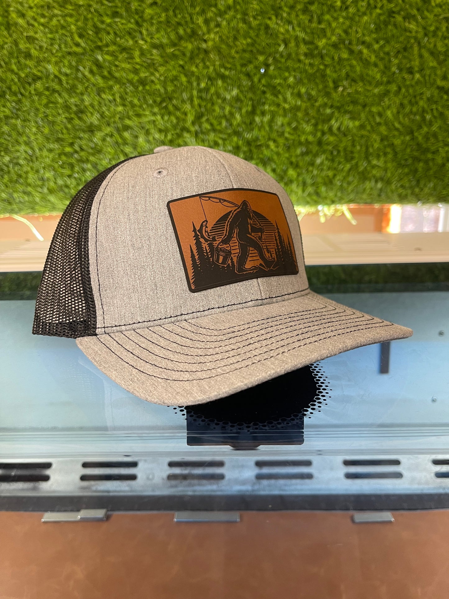 Bigfoot Gone Fishin’ – Outdoorsman Edition Leather Patch Hat