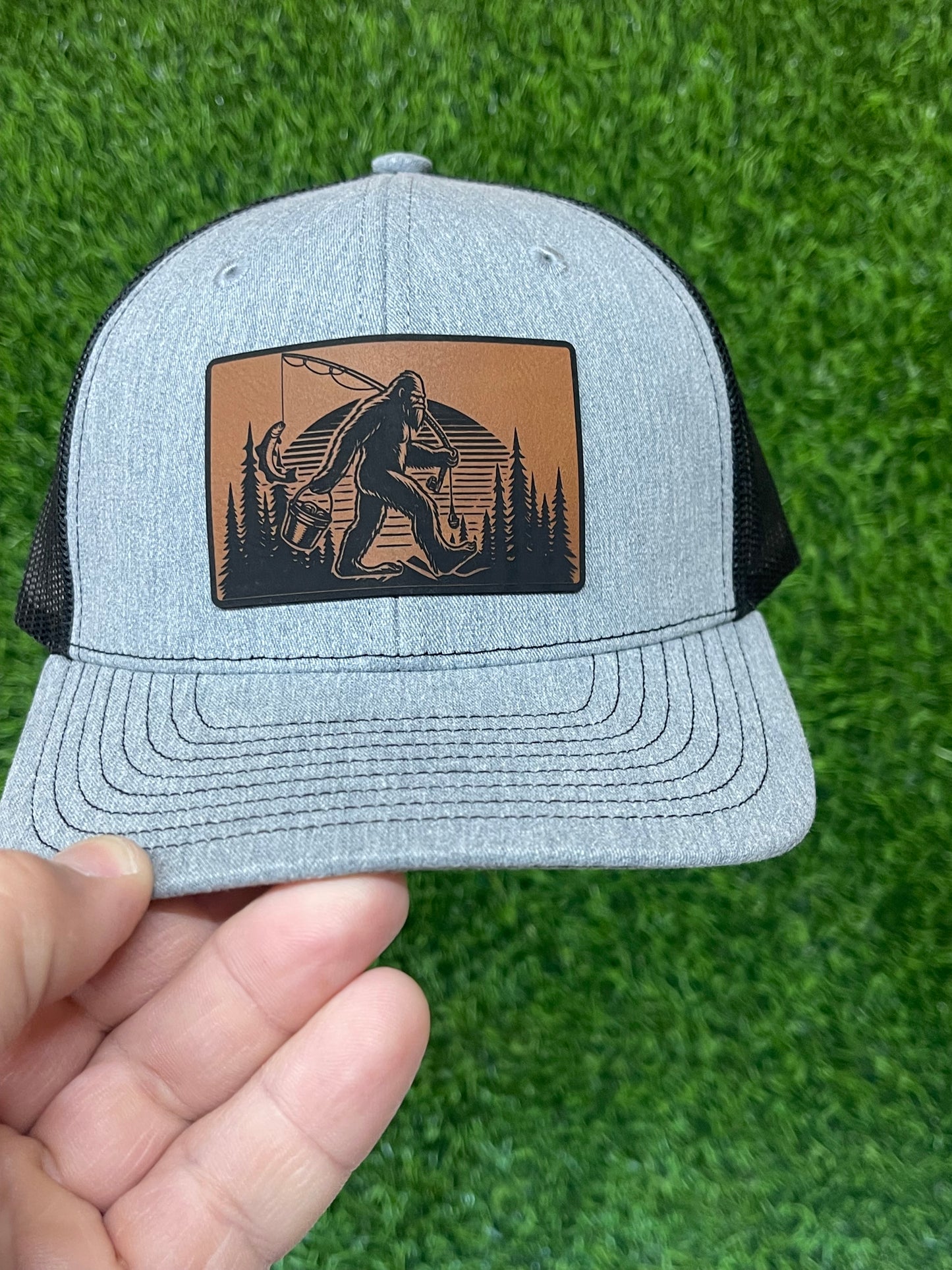 Bigfoot Gone Fishin’ – Outdoorsman Edition Leather Patch Hat