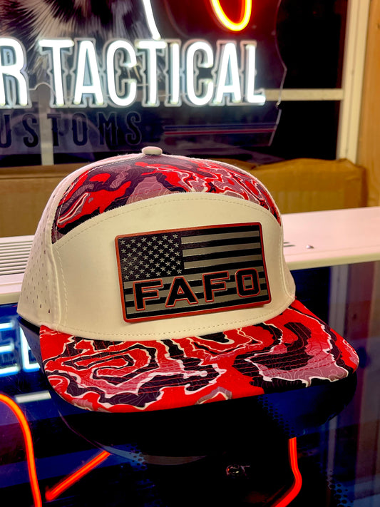 Shop the FAFO Richardson 112 Trucker Hat 🧢 | Tactical camo snapback with American Flag patch | Rugged, patriotic, and built for bold Americans.