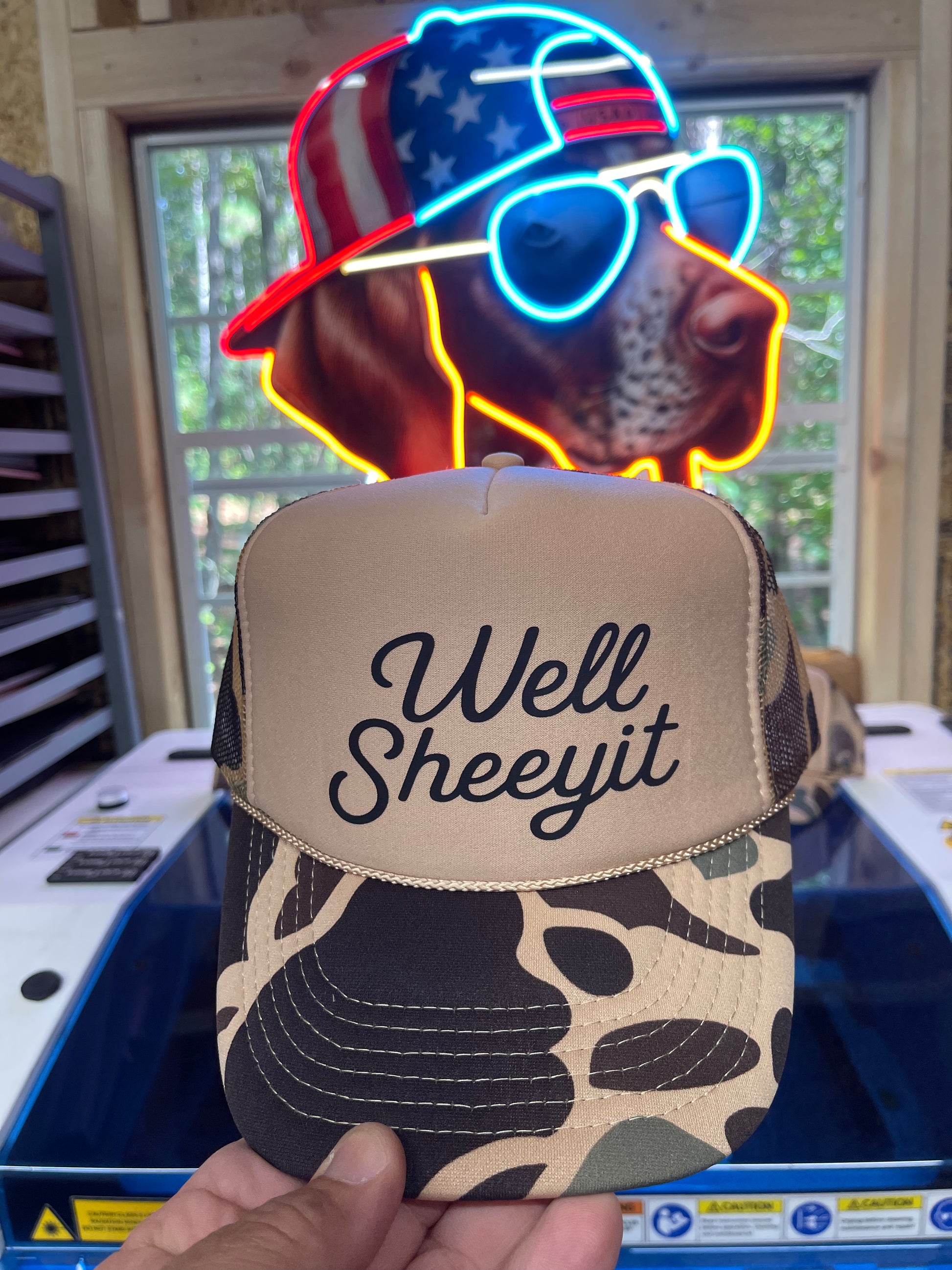goggles slang Well Sheeyit” Camo Trucker Hat – Funny Southern Slang Hat for Men & W – POINTER TACTICAL