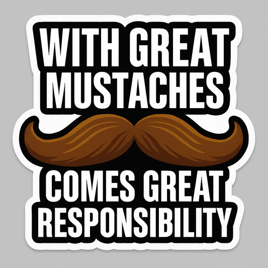With Great Mustaches Comes Great Responsibility – 2.5" Vinyl Sticker